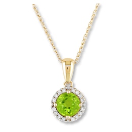 Peridot Necklace 1/15 ct tw Diamonds 10K Yellow Gold