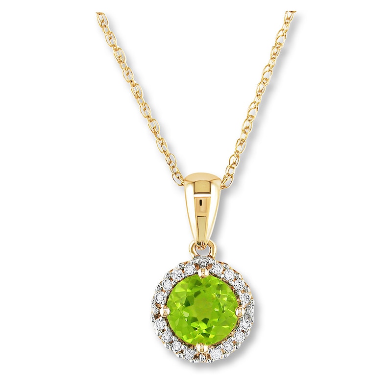 Main Image 1 of Peridot Necklace 1/15 ct tw Diamonds 10K Yellow Gold