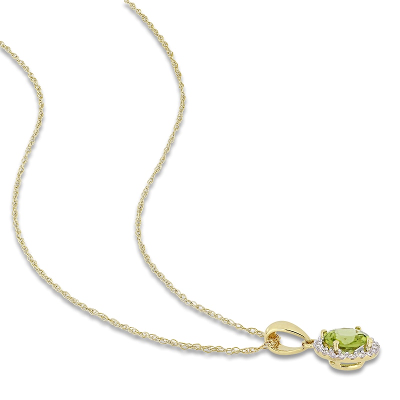 Main Image 2 of Peridot Necklace 1/15 ct tw Diamonds 10K Yellow Gold