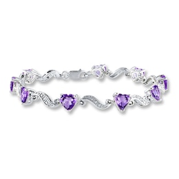 Amethyst Heart Bracelet Diamond Accents Sterling Silver