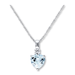 Aquamarine Heart Necklace Lab-Created Sapphire Sterling Silver