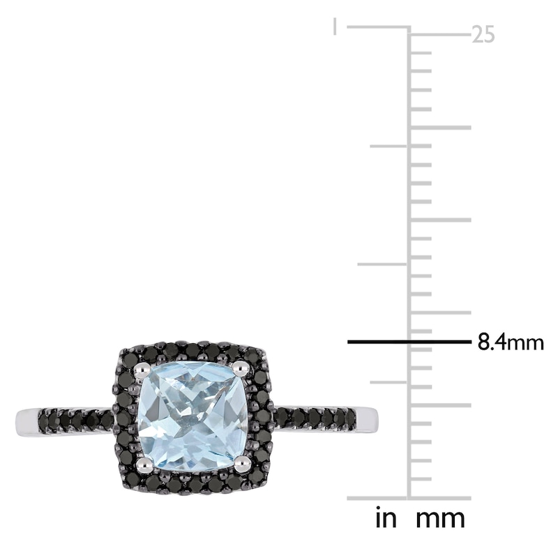 Aquamarine Ring 1/8 ct tw Black Diamonds 10K White Gold