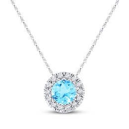 Blue Topaz Necklace 1/10 ct tw Diamonds 10K White Gold