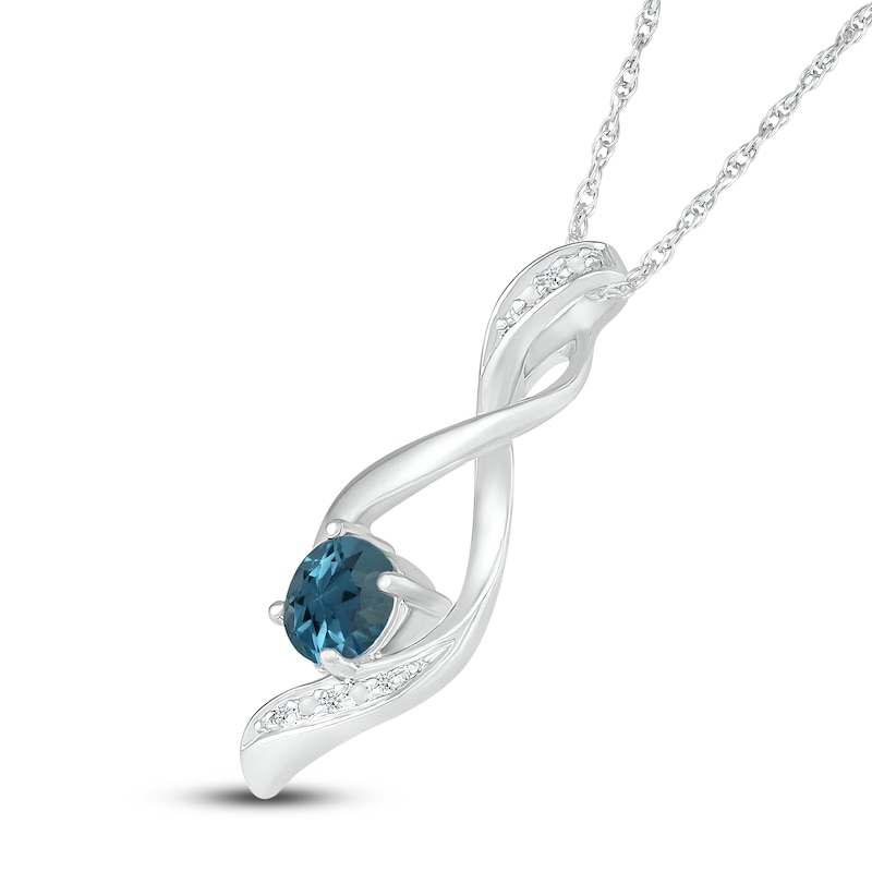 Main Image 1 of Blue Topaz Necklace Diamond Accents 10K White Gold