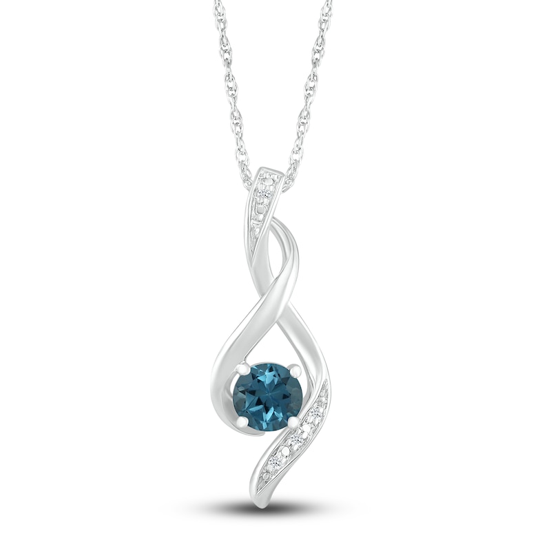 Main Image 2 of Blue Topaz Necklace Diamond Accents 10K White Gold