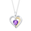 Thumbnail Image 0 of Heart Necklace Amethyst Diamond Accents Sterling Silver/10K Yellow Gold