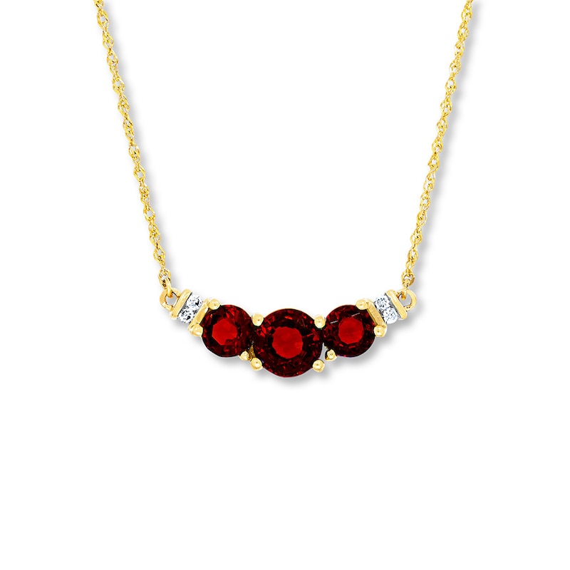 Main Image 1 of Garnet Necklace Diamond Accents 10K Yellow Gold