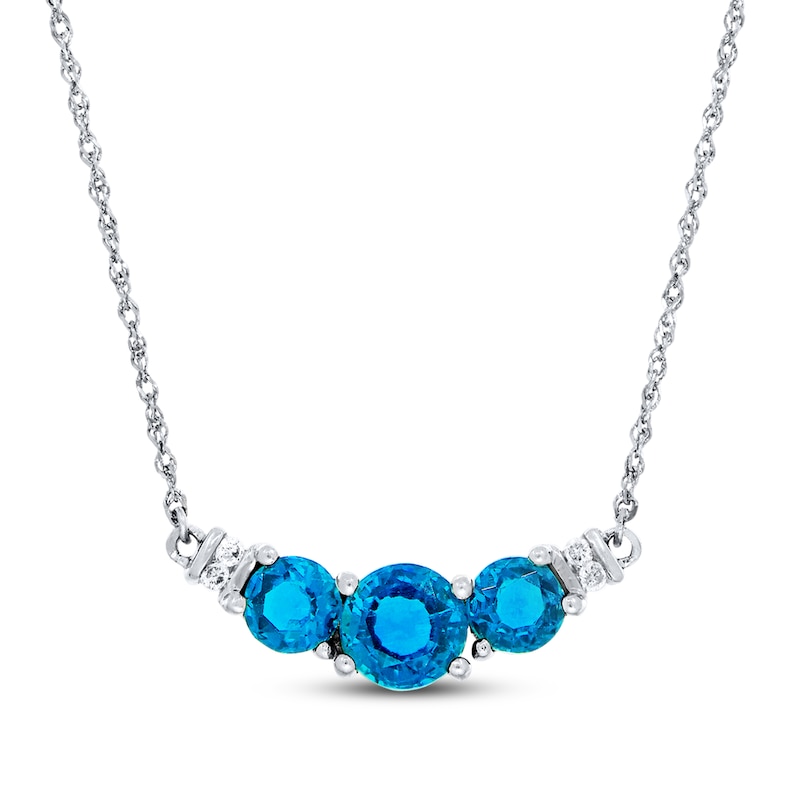 Main Image 1 of Blue Topaz Necklace Diamond Accents 10K White Gold