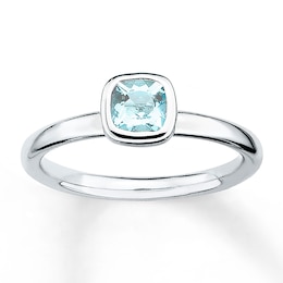 Stackable Aquamarine Ring Sterling Silver 6mm