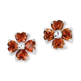 Garnet Flower Earrings Sterling Silver