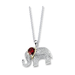 Elephant Necklace Garnet/Diamonds Sterling Silver/14K Yellow Gold