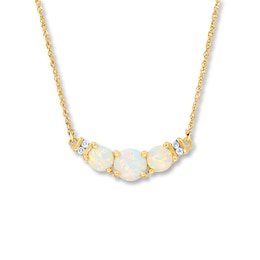 Lab-Created Opal Necklace Diamond Accents 10K Yellow Gold