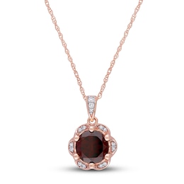 Natural Garnet Necklace 1/20 ct tw Diamonds 14K Rose Gold