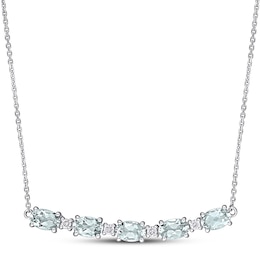 Natural Aquamarine Necklace 1/8 ct tw Diamonds 14K White Gold