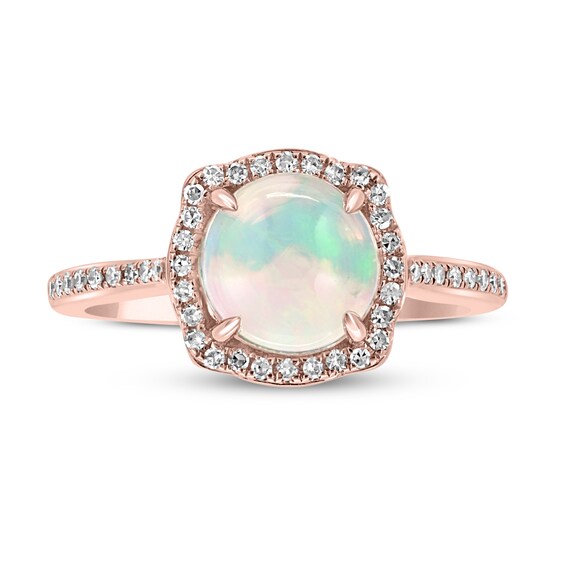 Natural Opal Ring 1/6 ct tw Diamonds 14K Rose Gold | Fashion Rings ...