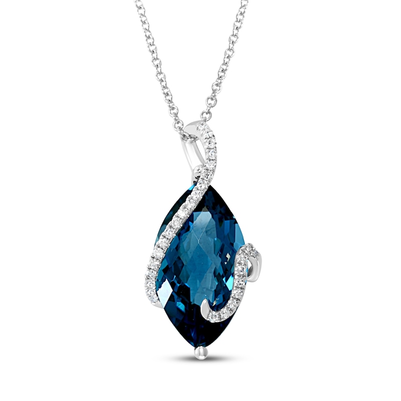 Main Image 1 of Effy Natural Blue Topaz Necklace 1/8 ct tw Diamonds 14K White Gold