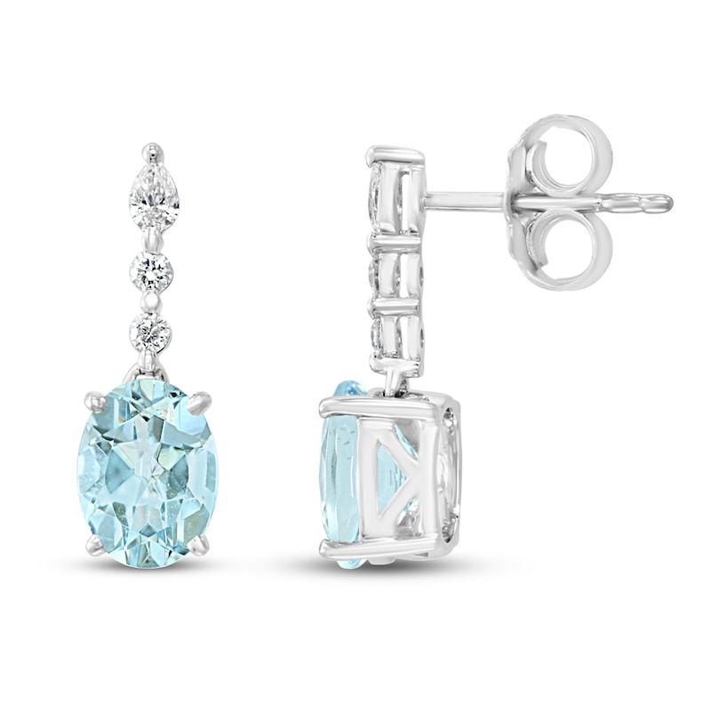 Main Image 1 of Effy Natural Aquamarine Earrings 1/6 ct tw Diamonds 14K White Gold