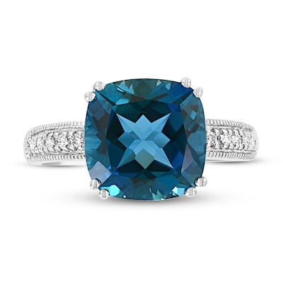 Natural Blue Topaz Ring 1/15 ct tw Diamonds 14K White Gold | Fashion ...