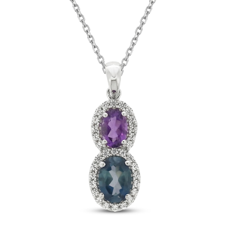 Natural Topaz & Amethyst Necklace White Lab-Created Sapphire 10K White Gold