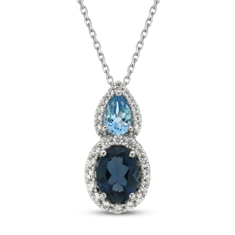 Natural Topaz & White Lab-Created Sapphire Necklace 10K White Gold