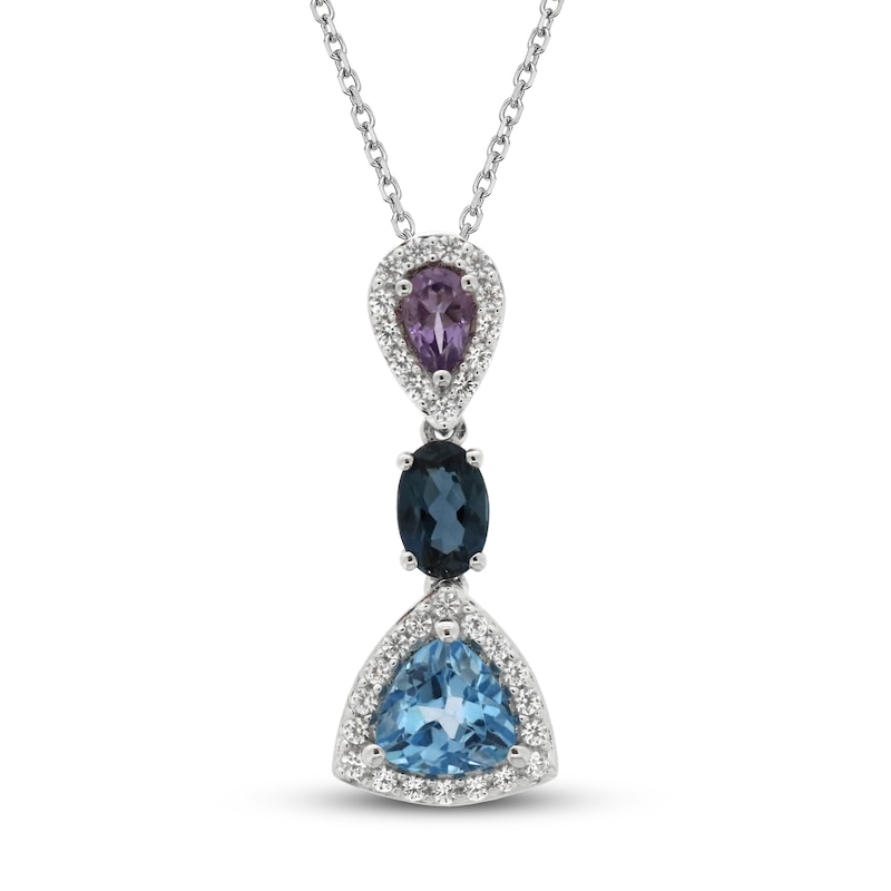 Natural Topaz & Amethyst Necklace White Lab-Created Sapphire 10K White Gold