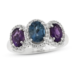 Natural Topaz & Amethyst Ring White Lab-Created Sapphire 10K White Gold