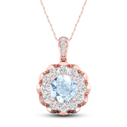 Aquamarine Necklace 5/8 ct tw Diamonds 10K Rose Gold
