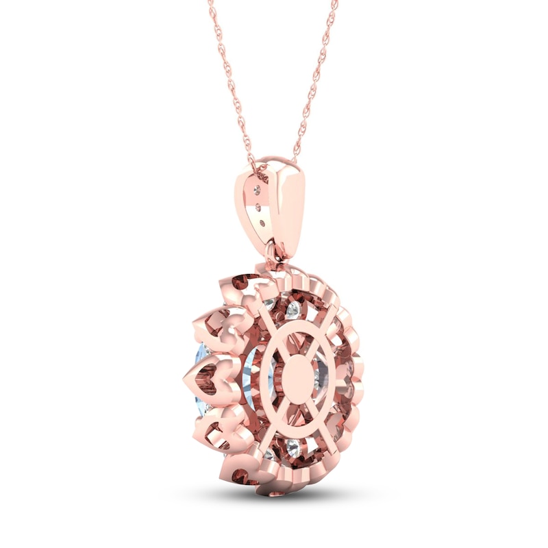 Main Image 4 of Aquamarine Necklace 5/8 ct tw Diamonds 10K Rose Gold