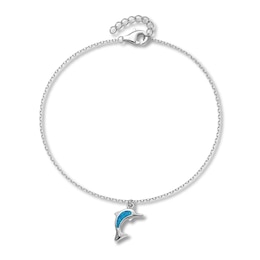 Lab-Created Opal Anklet Sterling Silver 9&quot;