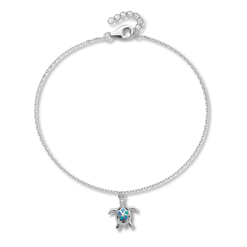 Lab-Created Opal Anklet Sterling Silver 9"