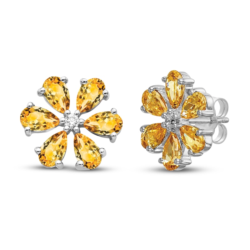 Natural Citrine Earrings Diamond Accents 14K White Gold