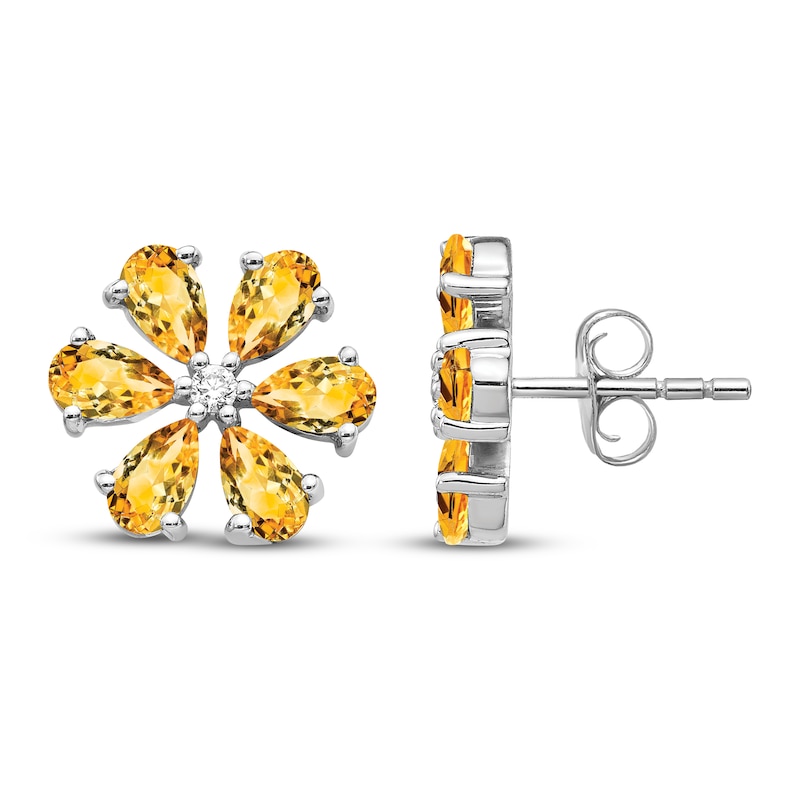 Main Image 2 of Natural Citrine Earrings Diamond Accents 14K White Gold