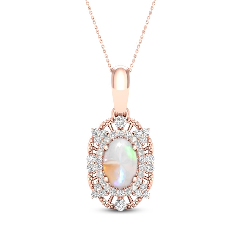 Natural Opal Necklace 1 10 Ct Tw Diamonds 10k Rose Gold 