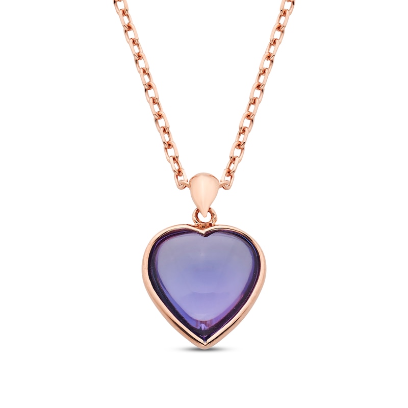 Natural Amethyst Heart Pendant Necklace 10K Rose Gold