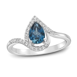 Natural Topaz Birthstone Ring 1/8 ct tw Diamonds 14K White Gold