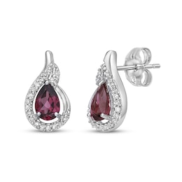 Natural Rhodolite Garnet Earrings 1/10 ct tw Diamonds 14K White Gold