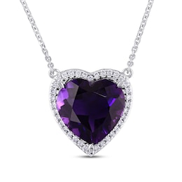 Natural Amethyst Heart Necklace 1/5 ct tw Diamonds 14K White Gold
