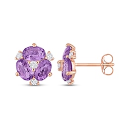 Natural Amethyst Stud Earrings 1/4 ct tw Diamonds 14K Rose Gold