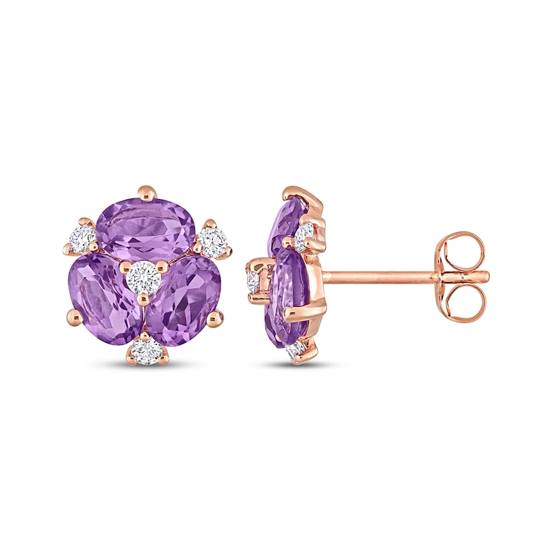 Main Image 1 of Natural Amethyst Stud Earrings 1/4 ct tw Diamonds 14K Rose Gold