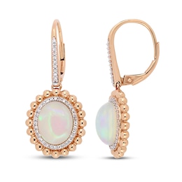 Natural Opal Earrings 1/4 ct tw Diamonds 14K Rose Gold