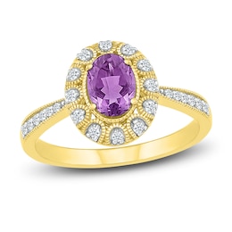 Lab-Created Sapphire & Natural Amethyst Ring 10K Yellow Gold