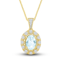 Lab-Created Sapphire & Natural Aquamarine Necklace 10K Yellow Gold