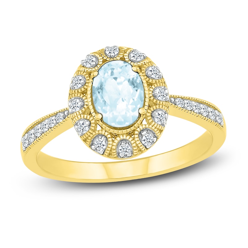 Lab-Created Sapphire & Natural Aquamarine Ring 10K Yellow Gold | Jared