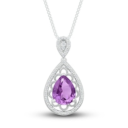 Natural Amethyst Necklace 1/8 ct tw Diamonds Sterling Silver