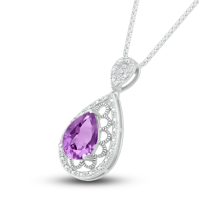 Natural Amethyst Necklace 1/8 ct tw Diamonds Sterling Silver