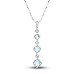 Natural Aquamarine Necklace Diamond Accents Sterling Silver