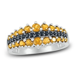 Natural Citrine Ring 1/8 ct tw Black Diamonds 10K White Gold