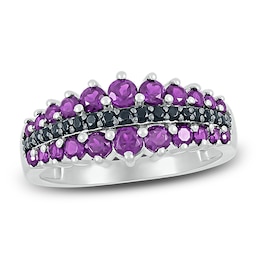 Natural Amethyst Ring 1/8 ct tw Black Diamonds 10K White Gold