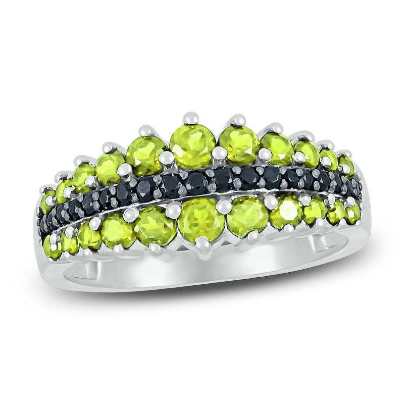 Main Image 1 of Natural Peridot Ring 1/8 ct tw Black Diamonds 10K White Gold