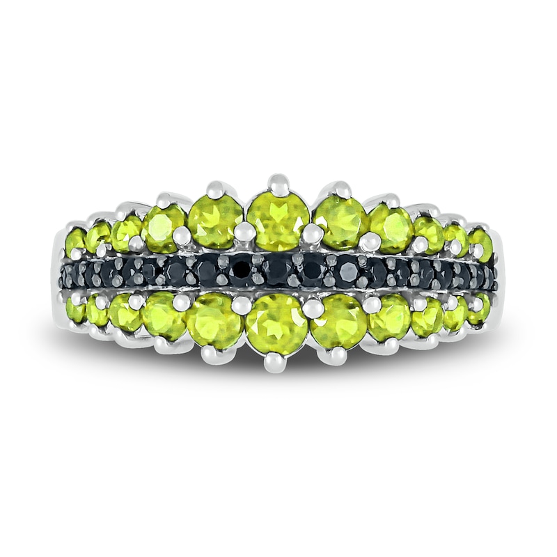 Main Image 2 of Natural Peridot Ring 1/8 ct tw Black Diamonds 10K White Gold